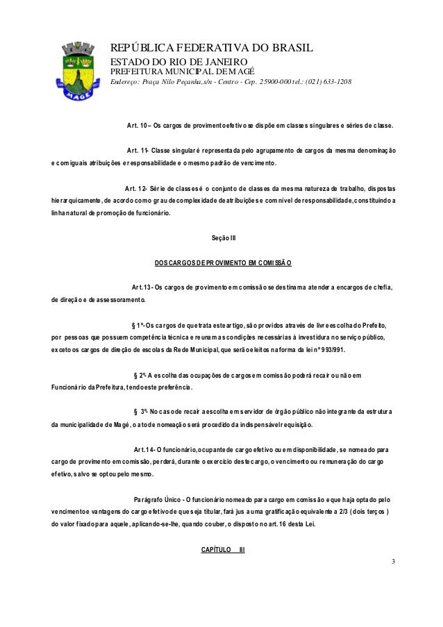 lei 1054 91 estatuto do servidorseção ii dos cargos de provimento efetivo; 3 repÚblica federativa do brasil